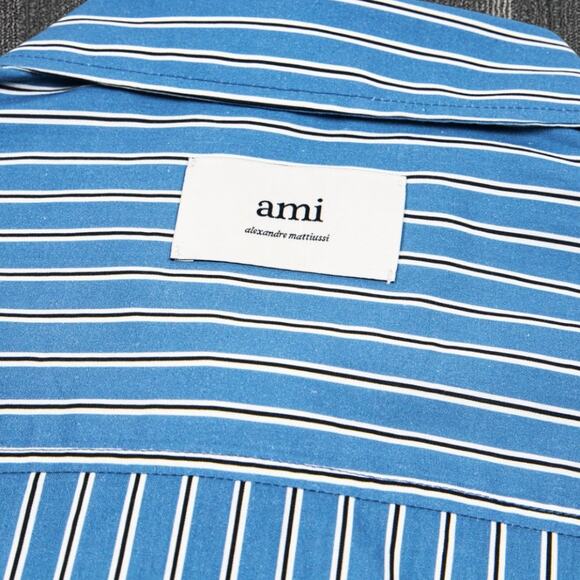 Ami Paris Blue Stripe Long Sleeve Shirt - Picture 4 of 4